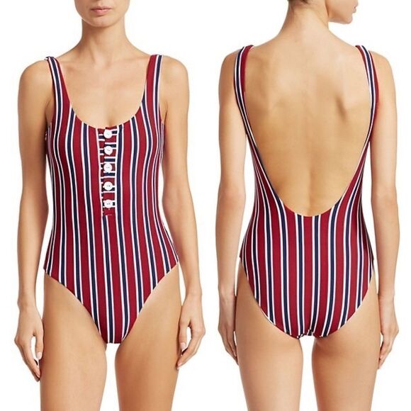 Onia Sandra Ribbed 1 Piece Swimsuit Preppy Stripes - Picture 1 of 16